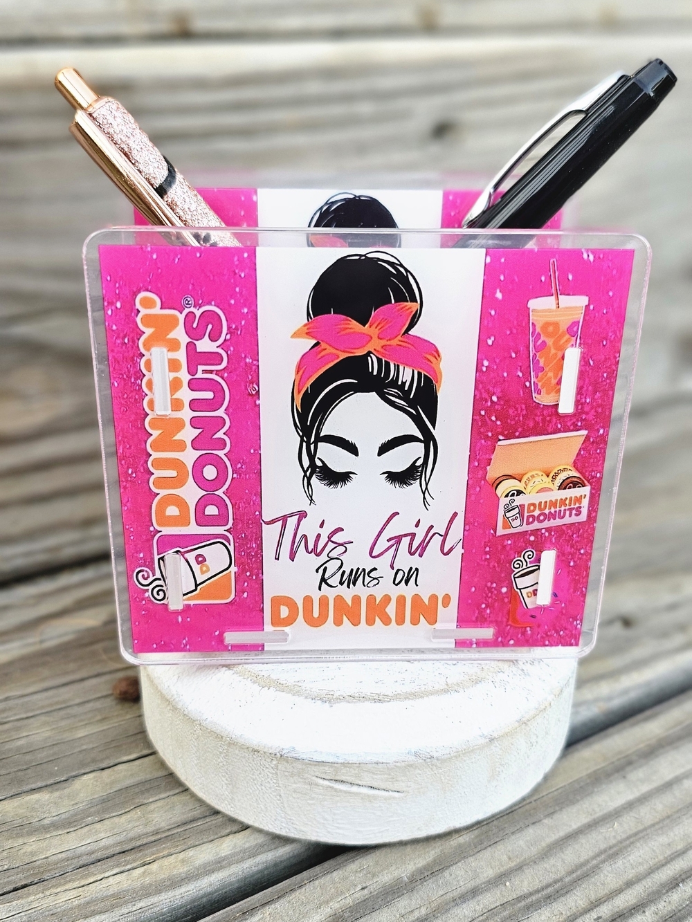 Pink 'This Girl Runs on Dunkin'' Cosmetic/Accessory Organizer